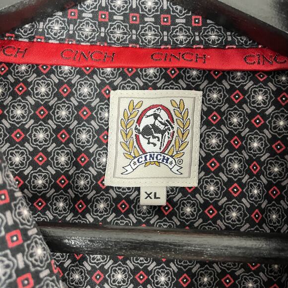 Cinch Shirt Mens XL Black Red Geometric Pattern Long Sleeve Western Button Up - Picture 10 of 12